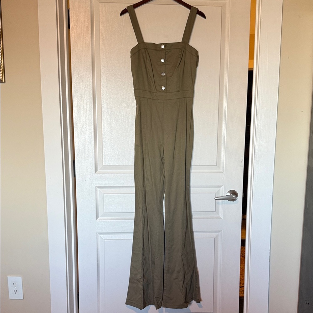Khaki Women's Jumpsuit with Button Accents